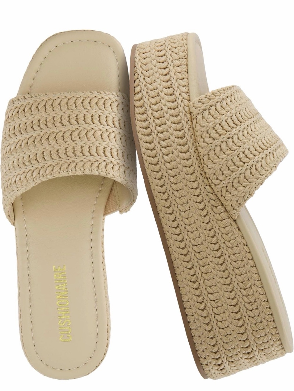 Women's Beige Braided Platform Slide Sandals